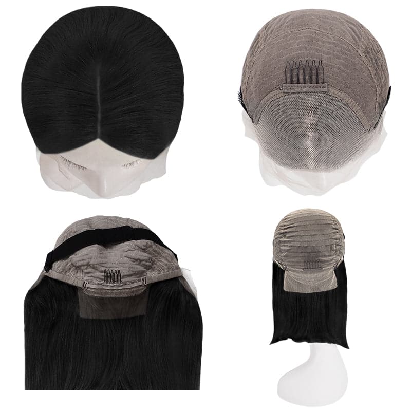 Lace Front 13x4 Human Hair Wigs Bob Straight Natural Black Middle Parted E-LITCHI Hair
