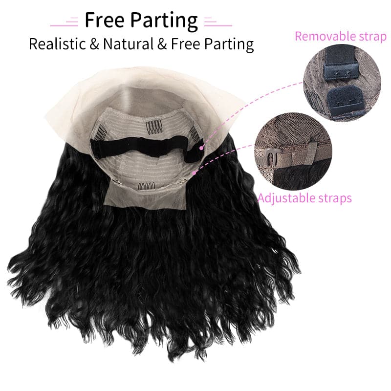 Lace Front 13x4 Human Hair Wigs Bob Wavy Natural Black Side Parted E-LITCHI Hair