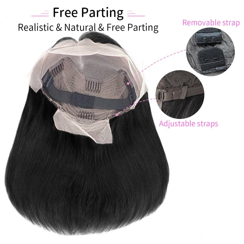 Lace Front 13x4 Human Hair Wigs Bob Straight Natural Black Side Parted E-LITCHI Hair