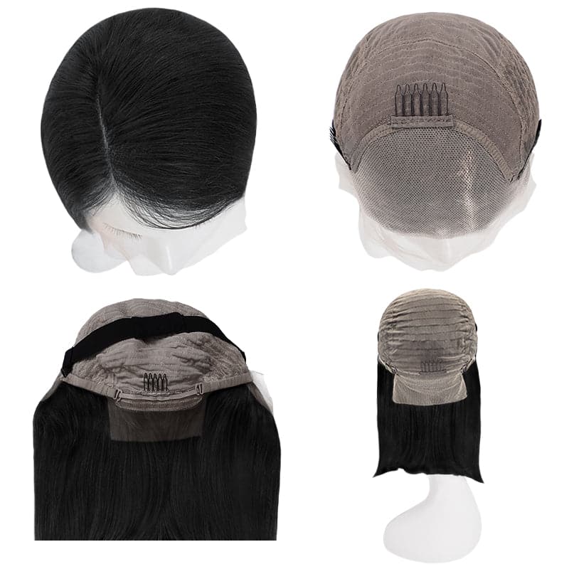 Lace Front 13x4 Human Hair Wigs Bob Straight Natural Black Side Parted E-LITCHI Hair