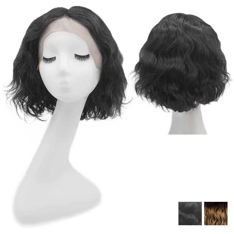 Wavy Human Hair Lace Wigs Shoulder Length Jet Black