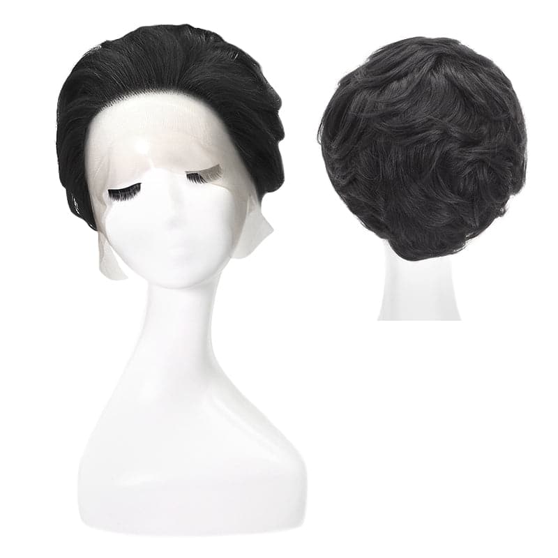 Short Pixie Cut Human Hair Wigs Lace Front Wavy Bob Wig Natural Black