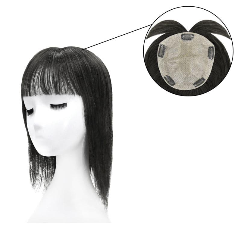 Best Large Coverage Jet Black Hair Clip In Silk Base Topper display picture 1