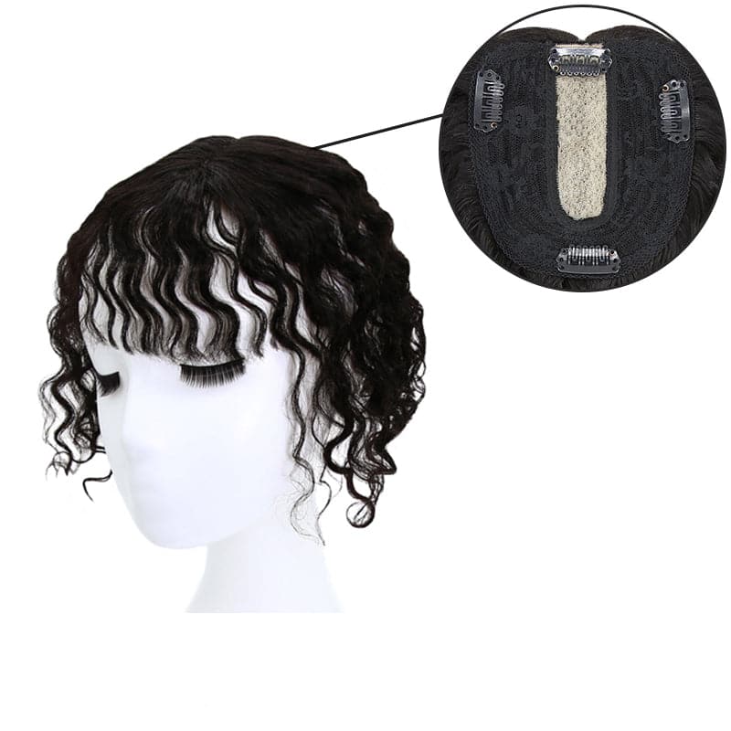 Curly Human Hair Toppers | Bangs Jet Black Toppers | E-LITCHI Hair
