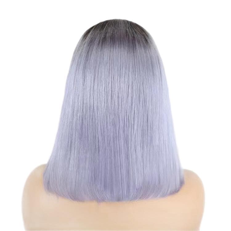 Short Bob Wigs Human Hair 13X4 Lace Front Glueless Straight Black Ombre Grey E-LITCHI Hair