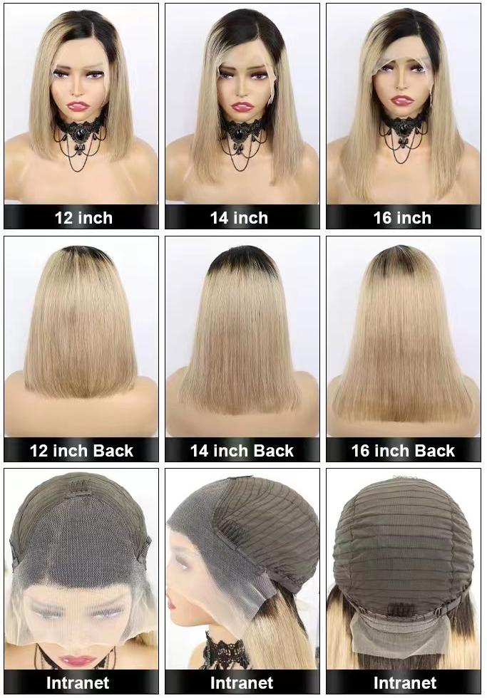 Short Bob Wigs Human Hair 13X4 Lace Front Glueless Straight Black Ombre Ash Blonde E-LITCHI Hair