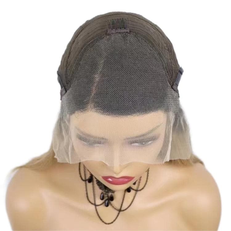 Short Bob Wigs Human Hair 13X4 Lace Front Glueless Straight Black Ombre Ash Blonde E-LITCHI Hair