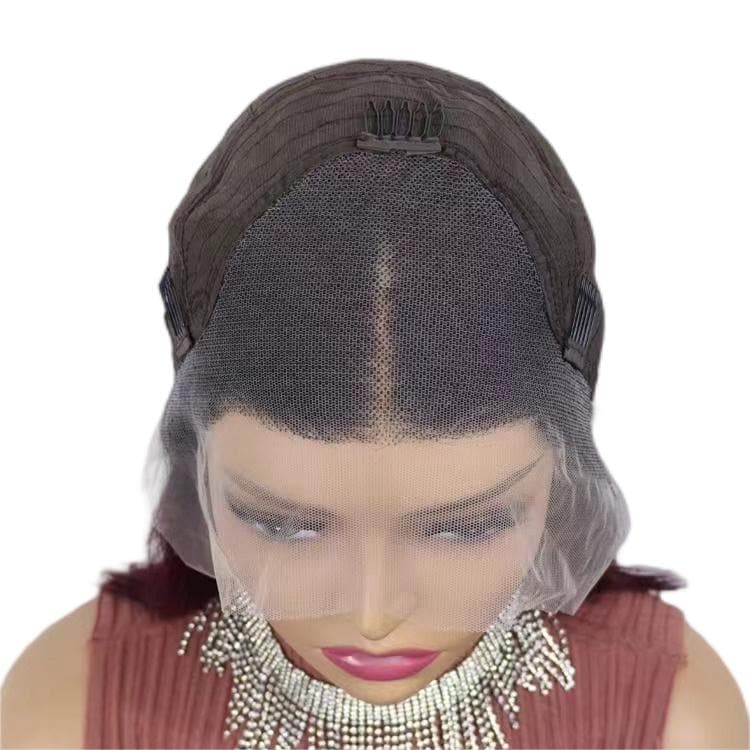 Short Bob Wigs Human Hair 13X4 Lace Front Glueless Straight Black Ombre Burgundy E-LITCHI Hair