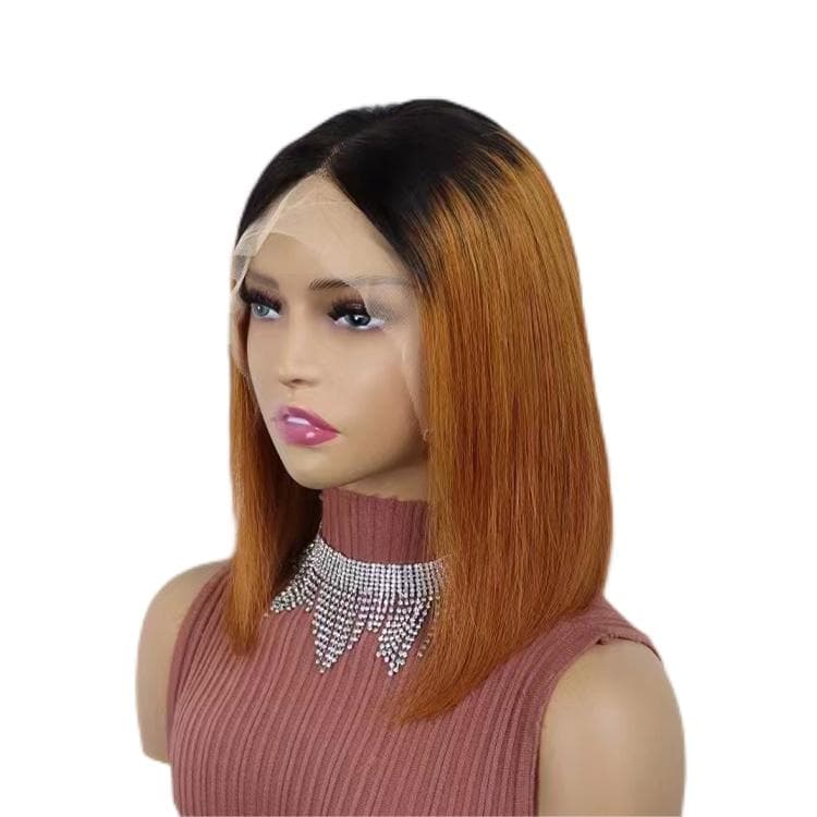 Short Bob Wigs Human Hair 13X4 Lace Front Glueless Straight Black Ombre Light Auburn E-LITCHI Hair