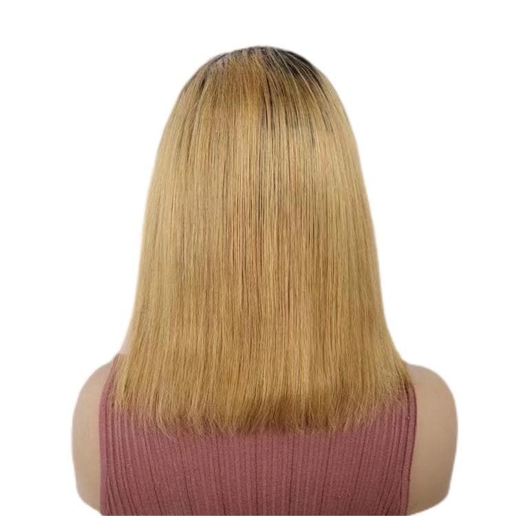 Short Bob Wigs Human Hair 13X4 Lace Front Glueless Straight Black Ombre Strawberry Blonde E-LITCHI Hair