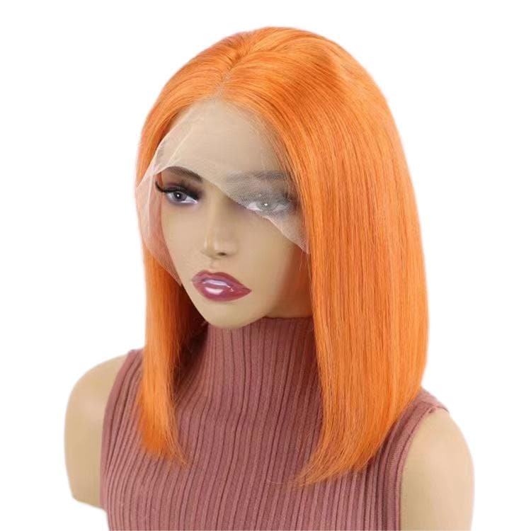 Short Bob Wigs Human Hair 13x4 Lace Front Straight Middle Parted Hairstyles Orange E-LITCHI Hair