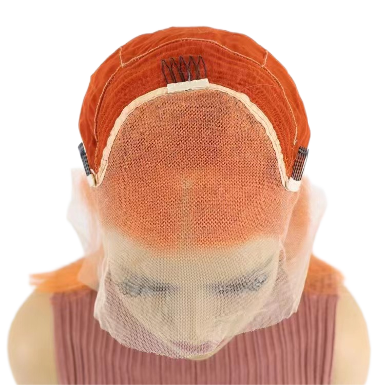Short Bob Wigs Human Hair 13x4 Lace Front Straight Middle Parted Hairstyles Orange E-LITCHI Hair