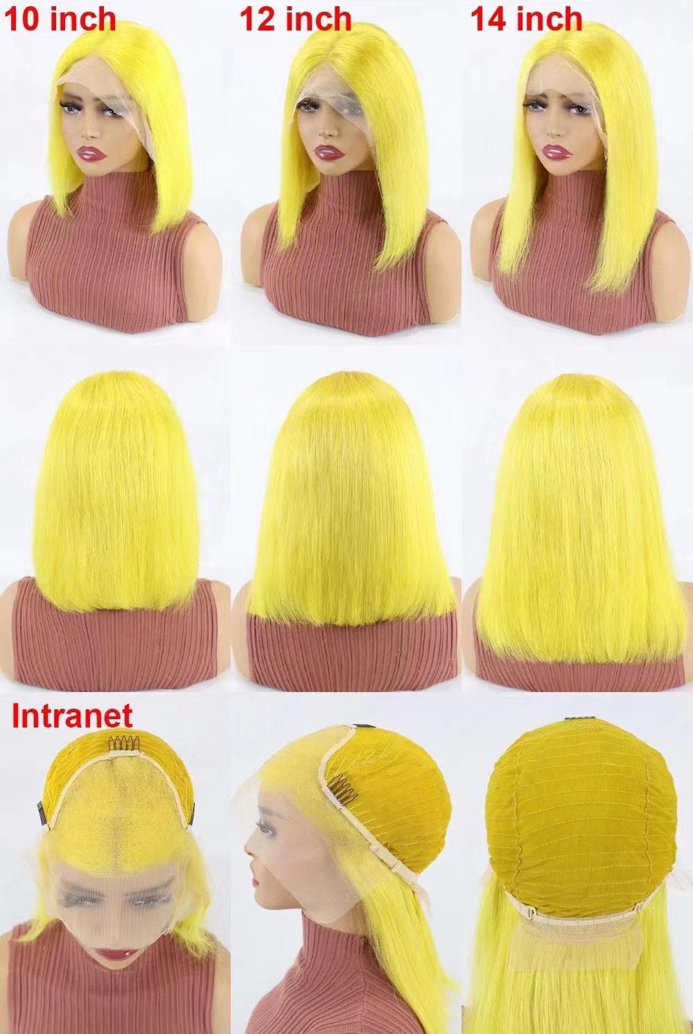 Short Bob Wigs Human Hair 13x4 Lace Front Straight Middle Parted Hairstyles Yellow E-LITCHI Hair