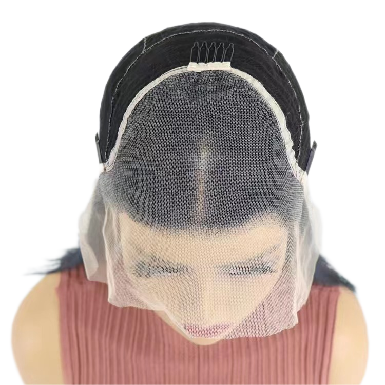 Short Bob Wigs Human Hair 13x4 Lace Front Straight Middle Parted Hairstyles Blackish Green E-LITCHI Hair