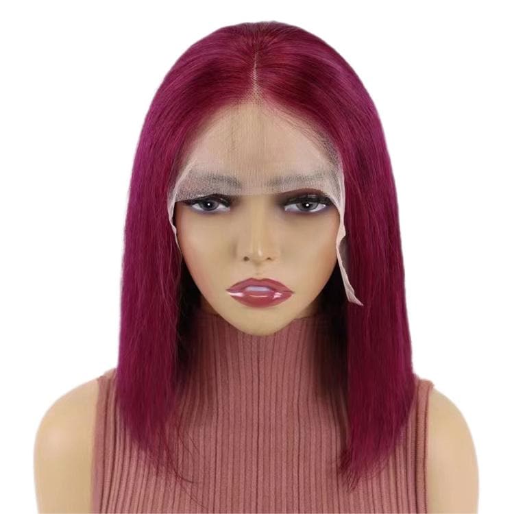 Short Bob Wigs Human Hair 13x4 Lace Front Straight Middle Parted Hairstyles Burgundy E-LITCHI Hair