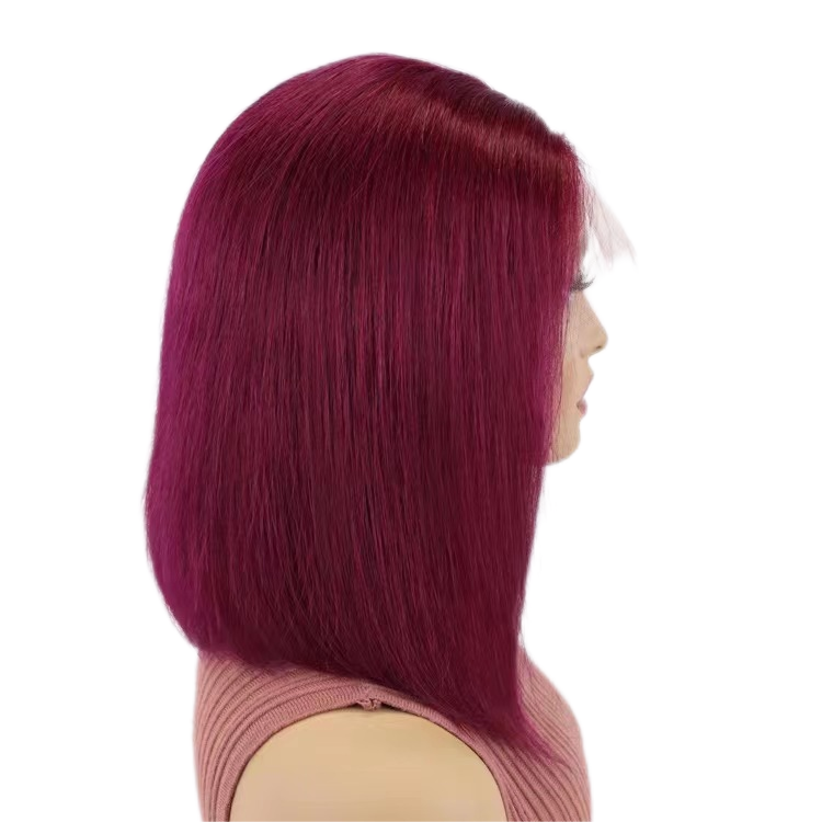 Short Bob Wigs Human Hair 13x4 Lace Front Straight Middle Parted Hairstyles Burgundy E-LITCHI Hair