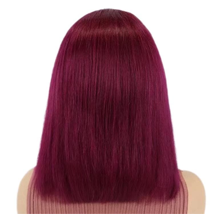 Short Bob Wigs Human Hair 13x4 Lace Front Straight Middle Parted Hairstyles Burgundy E-LITCHI Hair