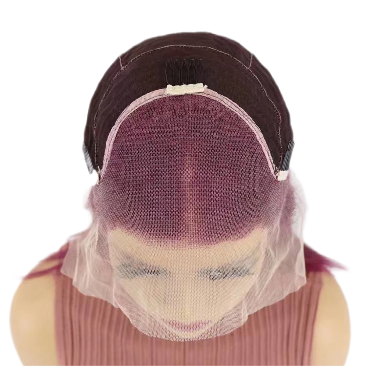 Short Bob Wigs Human Hair 13x4 Lace Front Straight Middle Parted Hairstyles Burgundy E-LITCHI Hair