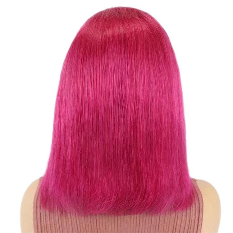 Short Bob Wigs Human Hair 13x4 Lace Front Straight Middle Parted Hairstyles Rose Red E-LITCHI Hair