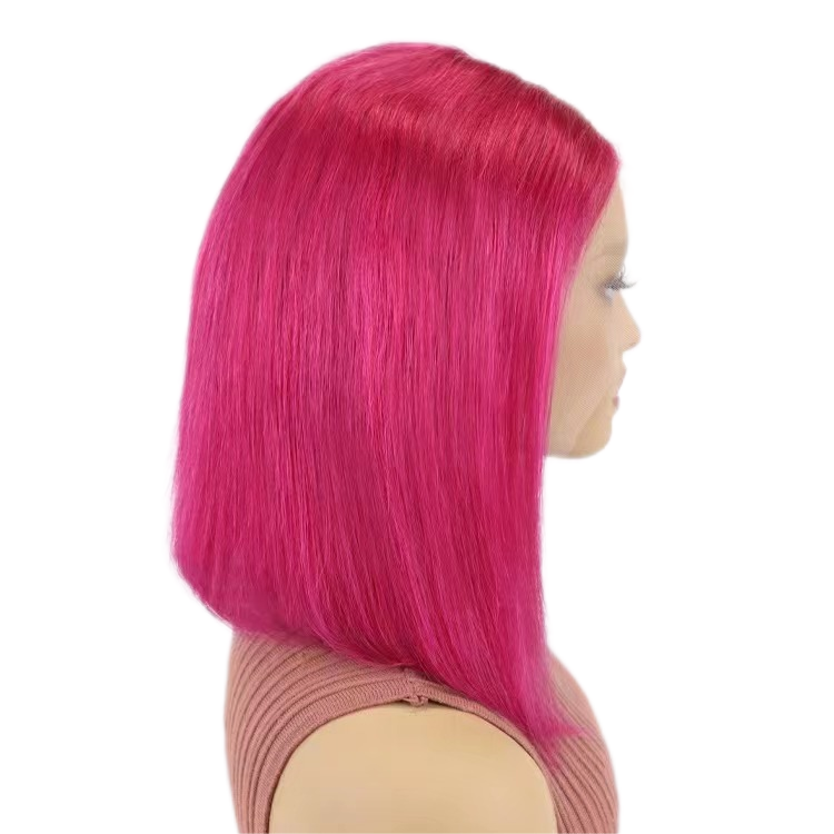 Short Bob Wigs Human Hair 13x4 Lace Front Straight Middle Parted Hairstyles Rose Red E-LITCHI Hair