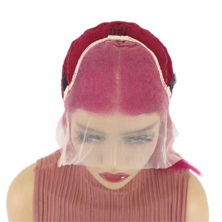 Short Bob Wigs Human Hair 13x4 Lace Front Straight Middle Parted Hairstyles Rose Red E-LITCHI Hair
