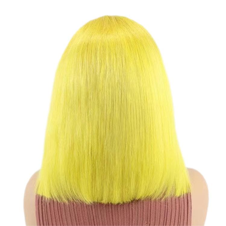 Short Bob Wigs Human Hair 13x4 Lace Front Straight Middle Parted Hairstyles Yellow E-LITCHI Hair