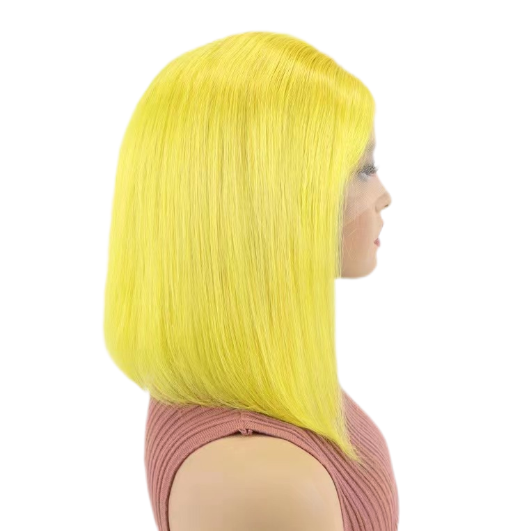 Short Bob Wigs Human Hair 13x4 Lace Front Straight Middle Parted Hairstyles Yellow E-LITCHI Hair