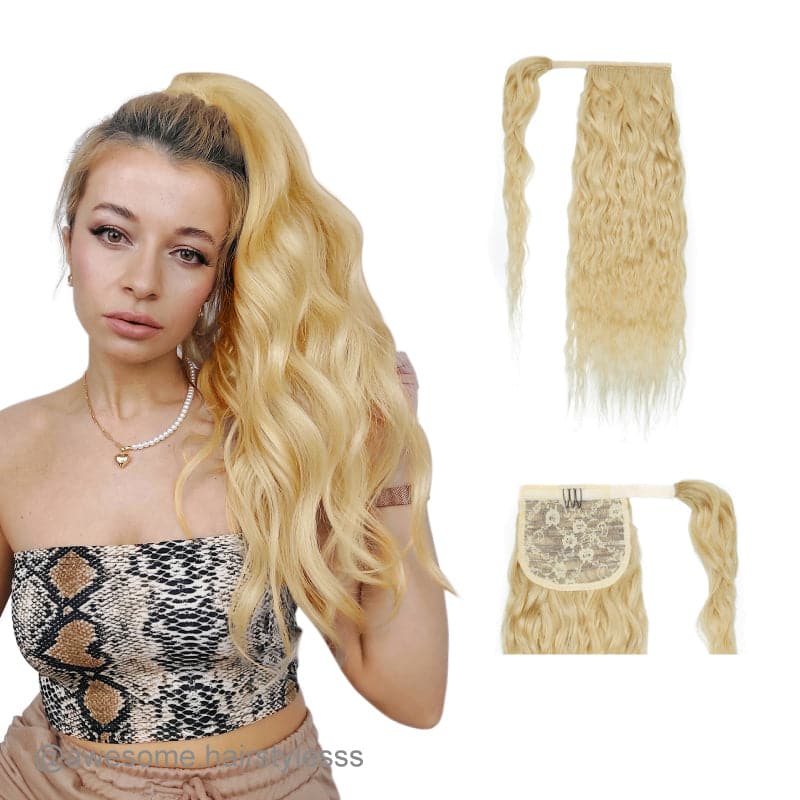 Curly Blonde Wrap Around Ponytail Human Hair Extensions E-LITCHI