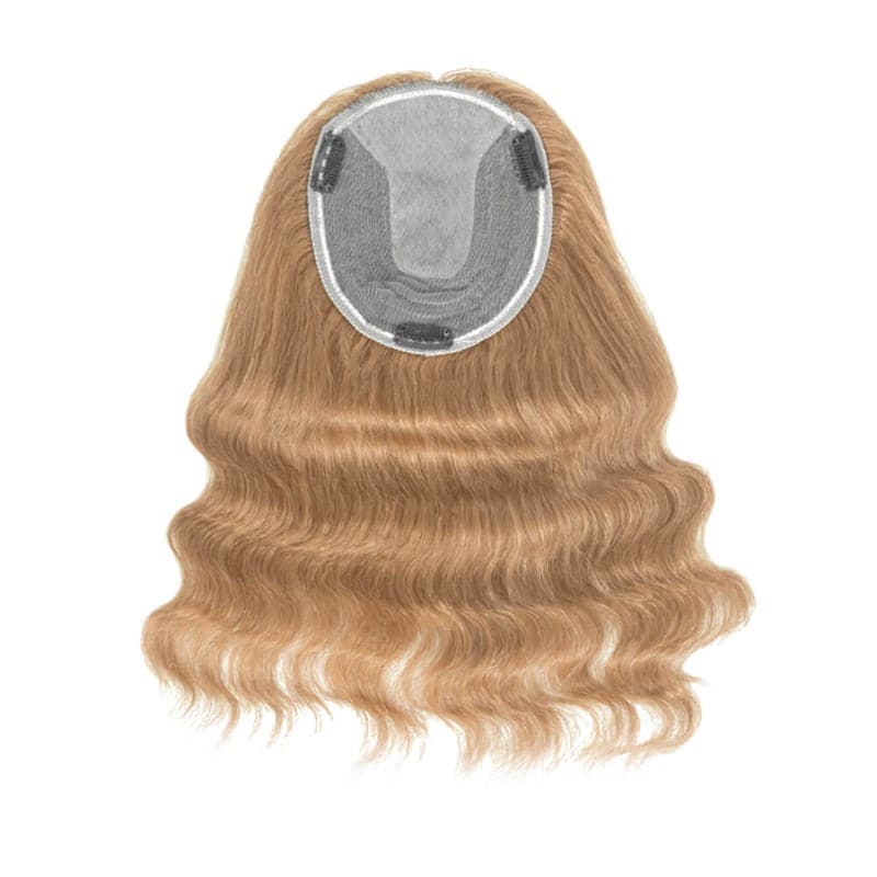 Topper de cheveux humains ondulés blond foncé 13*15 cm, base en soie