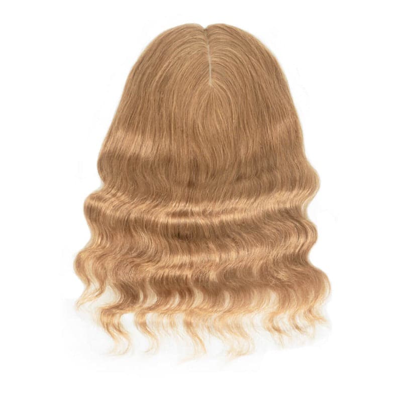 Topper de cheveux humains ondulés blond foncé 13*15 cm, base en soie