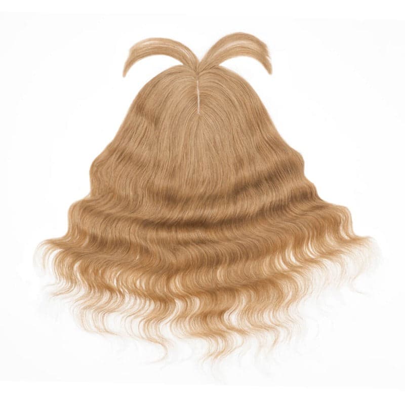 Wavy Human Hair Topper With Bangs For Thinning Hair Dark Blonde 13*15cm Silk Base