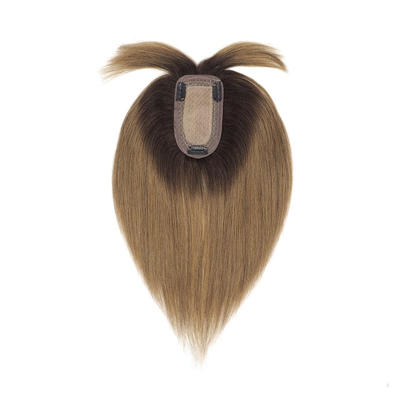 Brown Ombre Human Hair Topper With Bangs For Women Thinning Crown 7*13cm Base E-LITCHI Hair