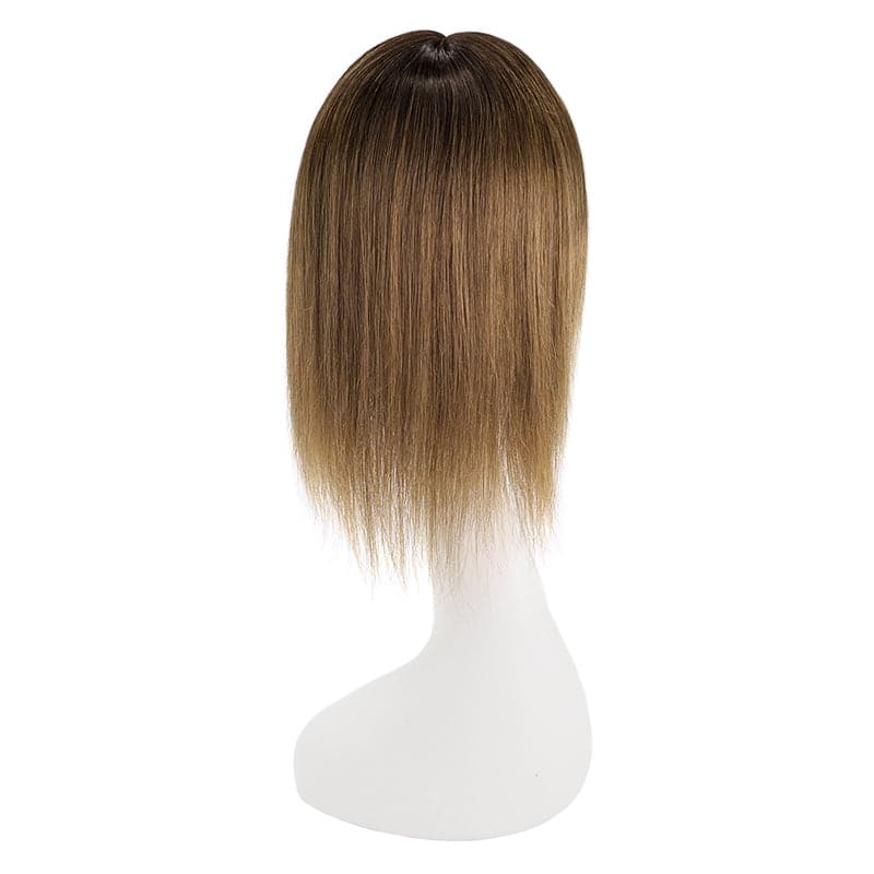 Brown Ombre Human Hair Topper With Bangs For Women Thinning Crown 7*13cm Base E-LITCHI Hair