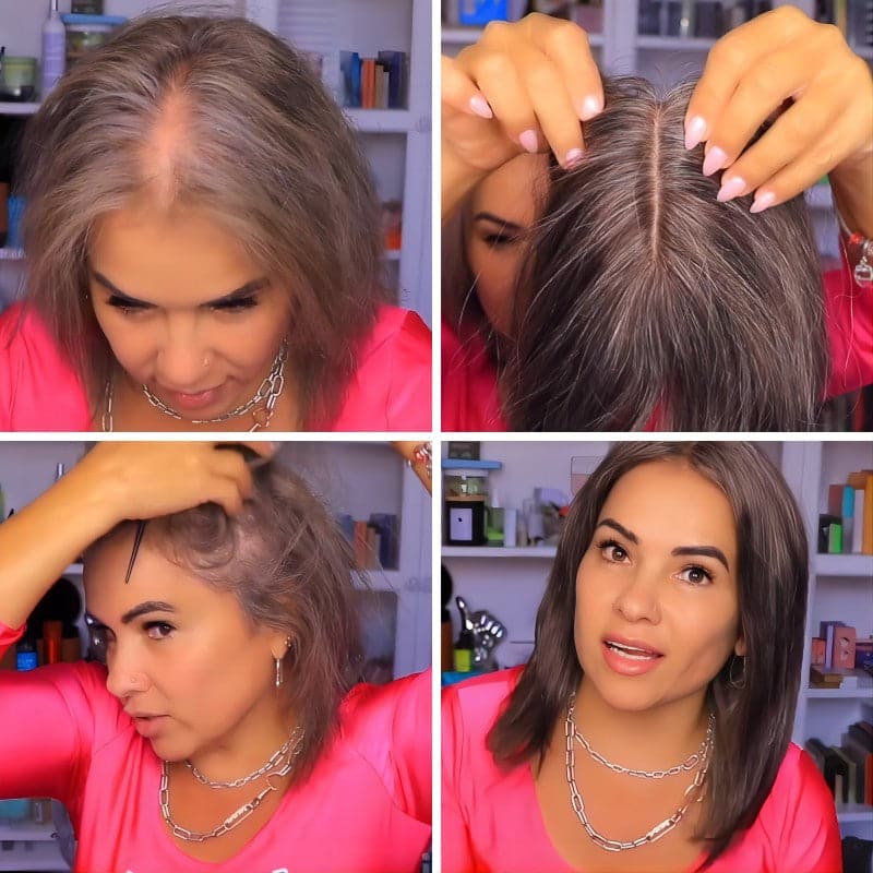 grey hair with darker highlights