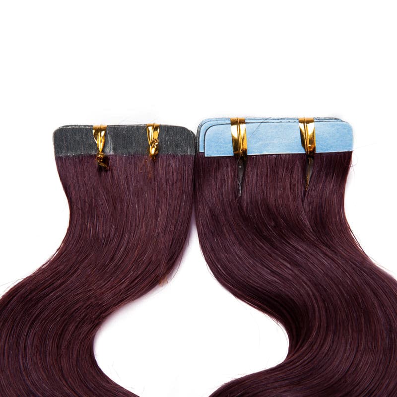 Seamless Tape Ins 20pcs Wine Red Wavy E-LITCHI