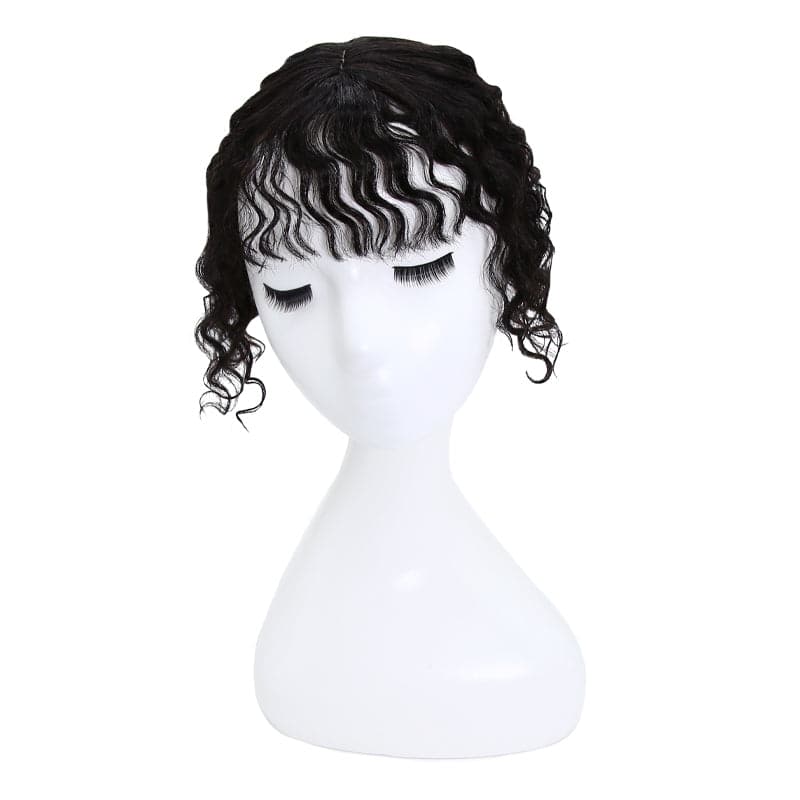 Curly Human Hair Toppers | Bangs Jet Black Toppers | E-LITCHI Hair