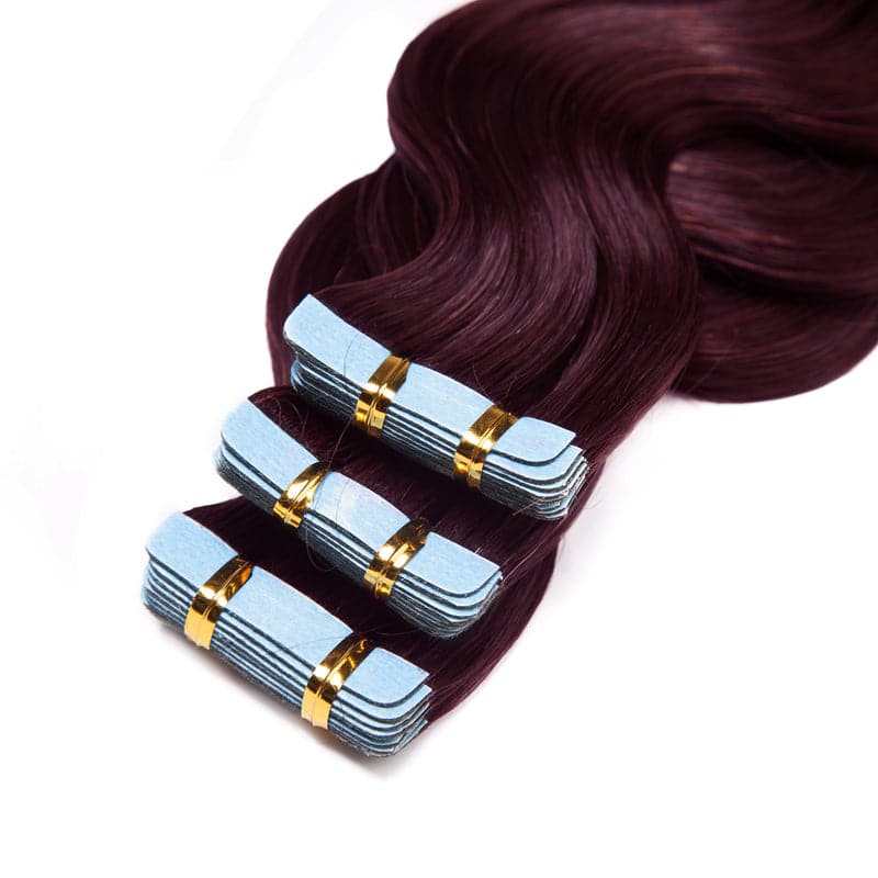 Seamless Tape Ins 20pcs Wine Red Wavy E-LITCHI