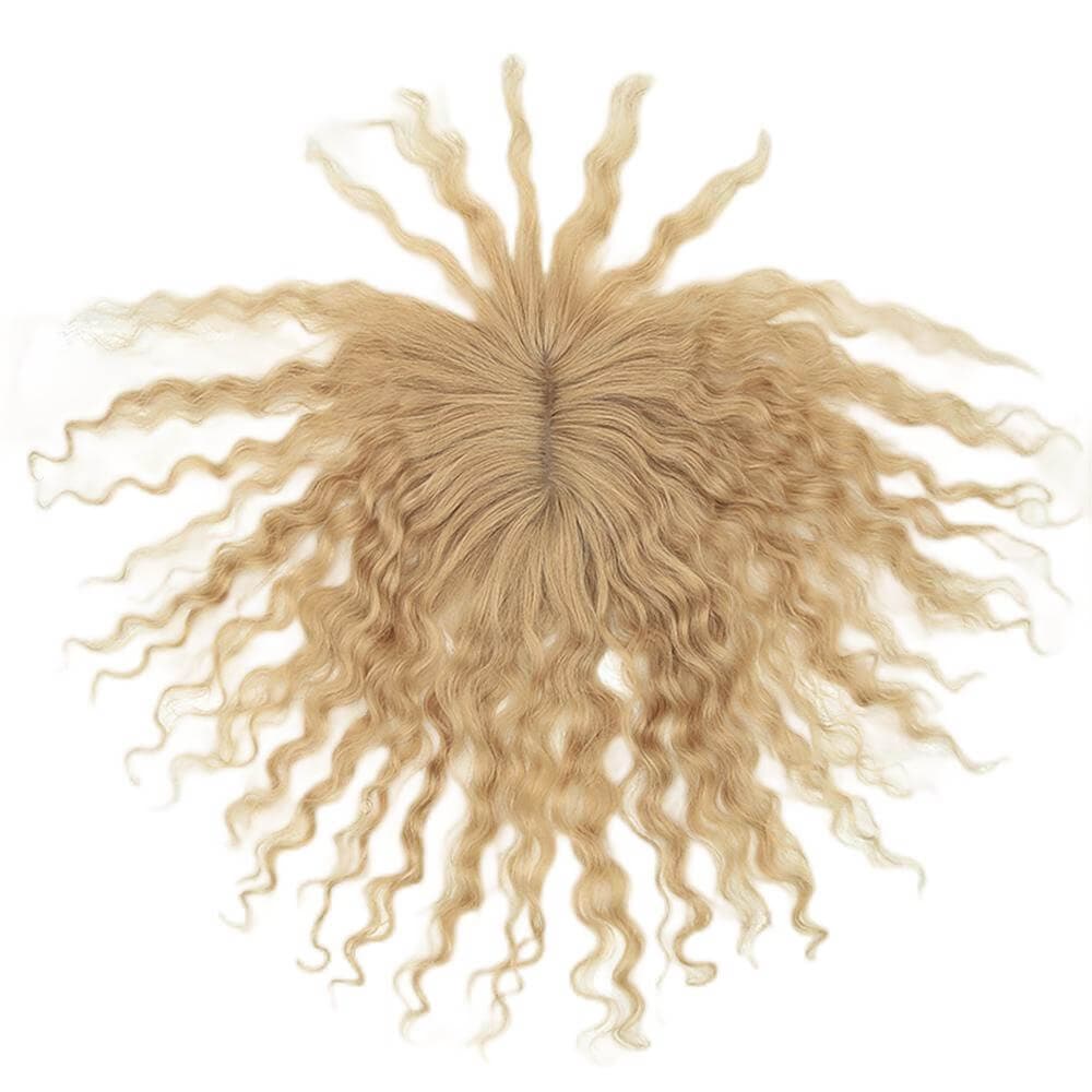 Susan ︳Curly Human Hair Topper With Bang For Thinning Crown 10*12cm Silk Base Dark Blonde