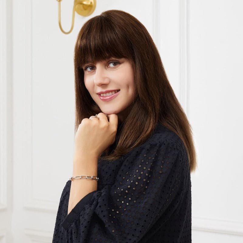 Medium Brown Human Hair Topper With Bang For Women Thinning Crown 10*10cm Base E-LITCHI