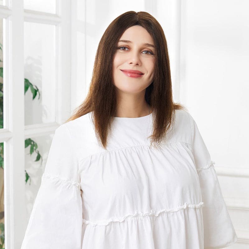 Human Hair Topper For Thinning Hair Medium Brown 13*15cm Silk Base E-LITCHI