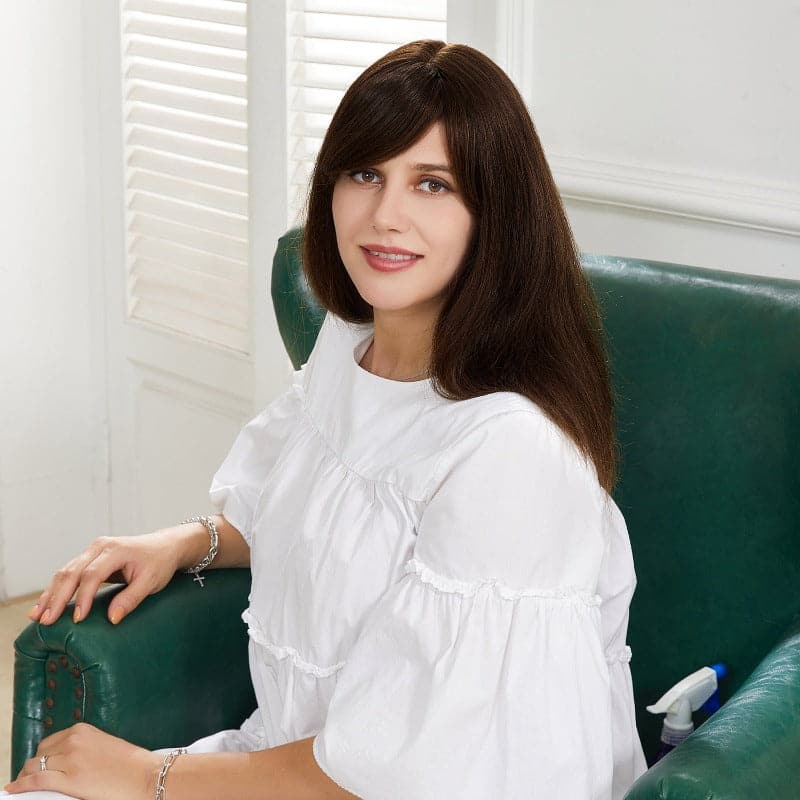 Brown Hair Pieces Wigs | Toppers With Bangs | E-LITCHI Hair