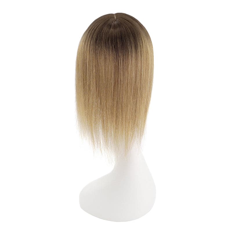 Bronde Ombre Human Hair Topper With Bangs For Women Thinning Crown 7*13cm Base E-LITCHI Hair