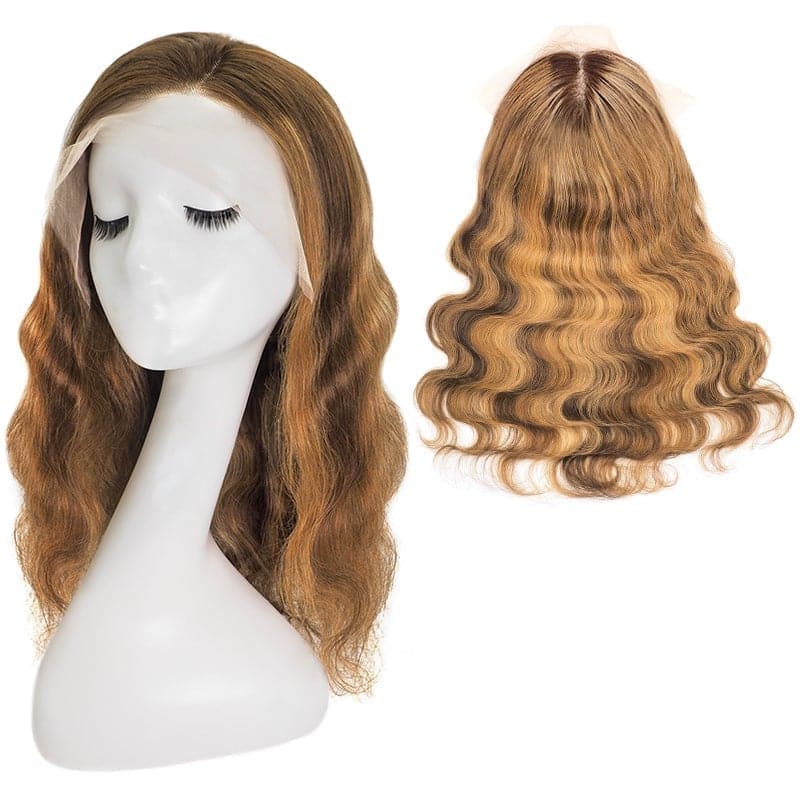 Lace Front Human Hair 13x4 Long Wigs Wavy Black Ombre Mix Bronde Auburn Middle Part E-LITCHI Hair