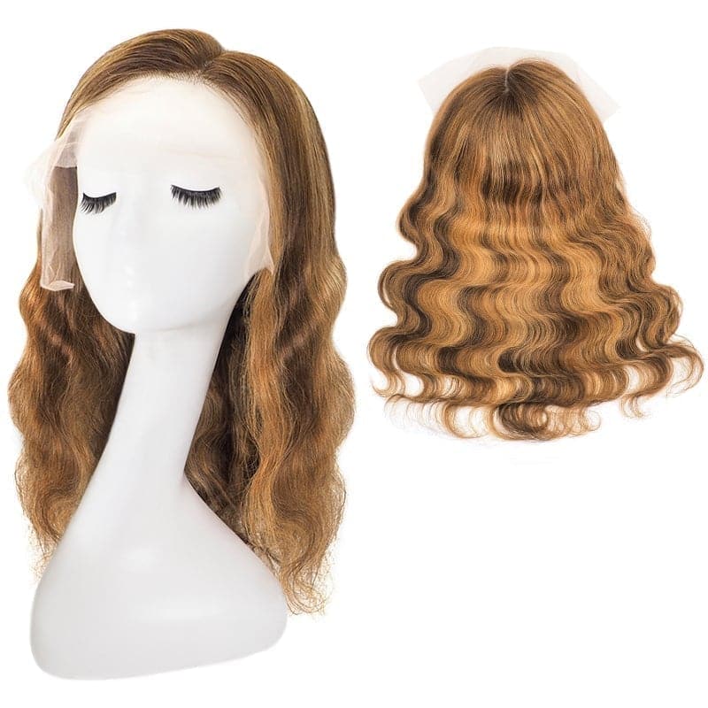 Lace Front 13x4 Human Hair Long Wigs Wavy Black Ombre Mix Bronde Auburn Side Part E-LITCHI Hair