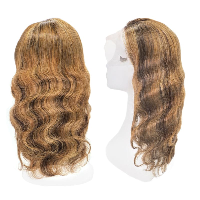 Lace Front 13x4 Human Hair Long Wigs Wavy Black Ombre Mix Bronde Auburn Side Part E-LITCHI Hair