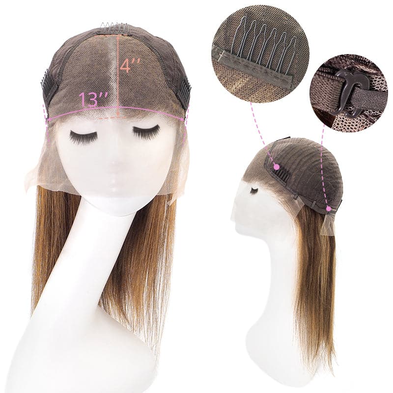 Lace Front Human Hair Long Wigs 13x4 Straight Black Ombre Mix Bronde Auburn Side Part E-LITCHI Hair