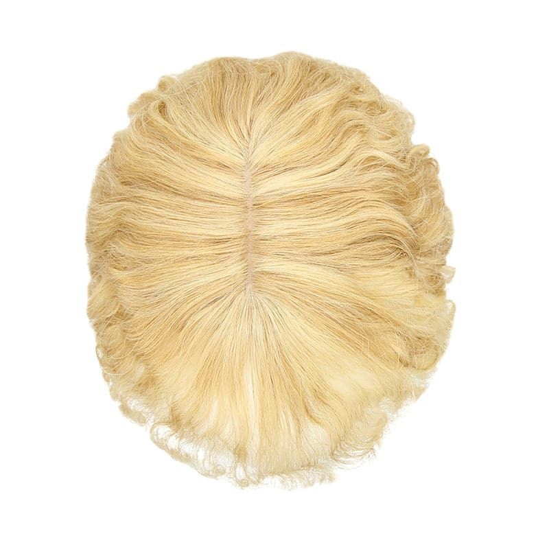 Susan ︳Blonde Highlight Curly Human Hair Topper With Bang For Thinning Crown 10*12cm Silk Base E-LITCHI® Hair