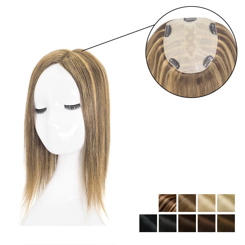 Human Hair Topper With Bangs 15*16cm Base All Shades E-LITCHI