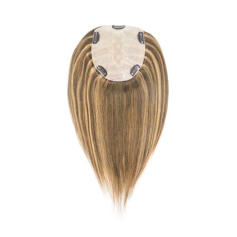 Human Hair Topper Caramel Highlights 15*16cm Base E-LITCHI