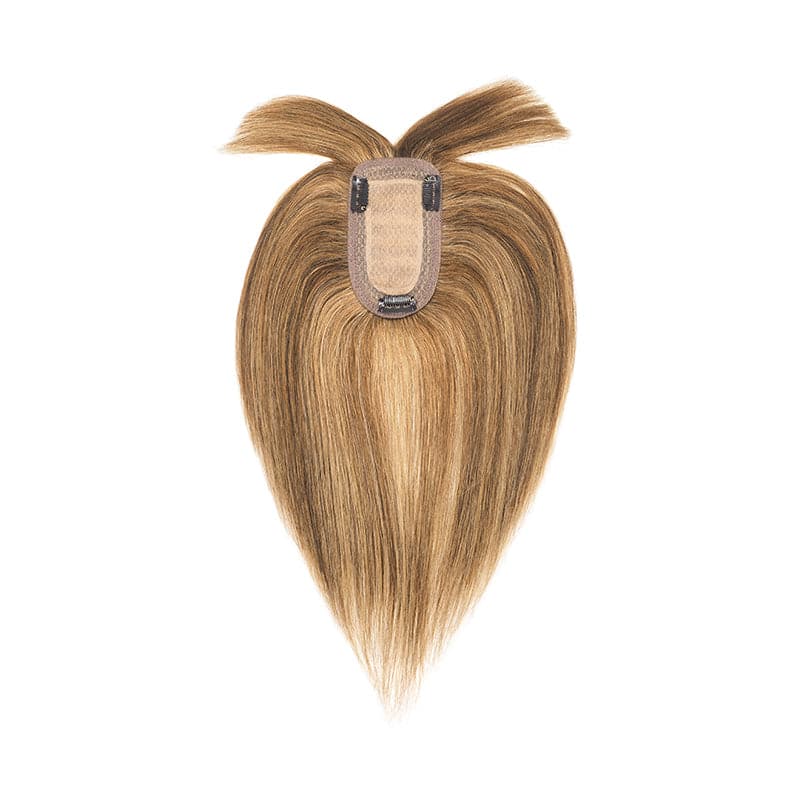 Caramel Highlights Human Hair Topper With Bangs For Women Thinning Crown 7*13cm Base E-LITCHI Hair